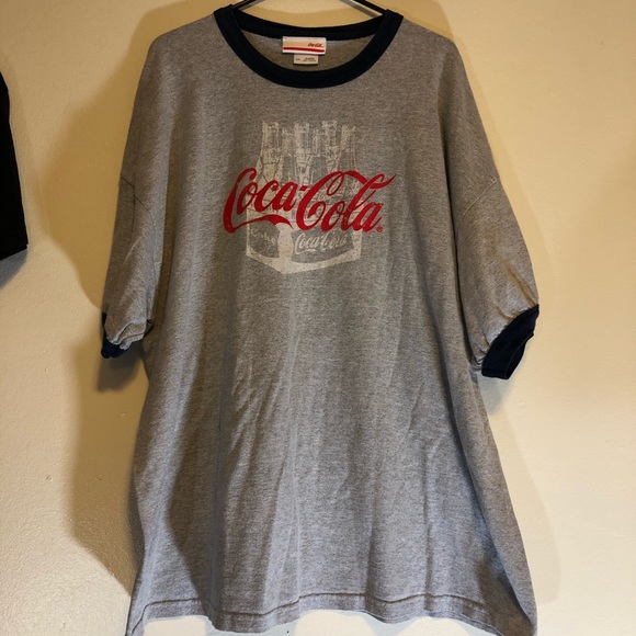 Rare Vintage Coca Cola Ringer T-Shirt Gray Sz 2XL - Picture 1 of 4